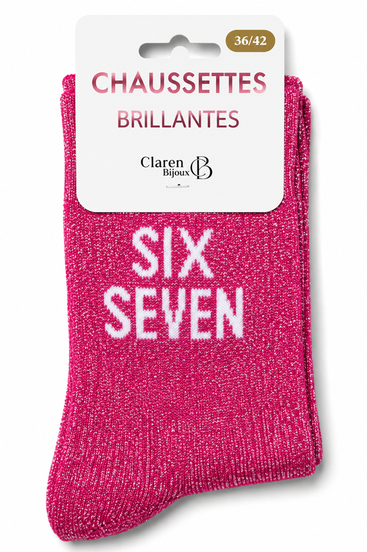Chaussettes à paillettes fuchsia Six Seven