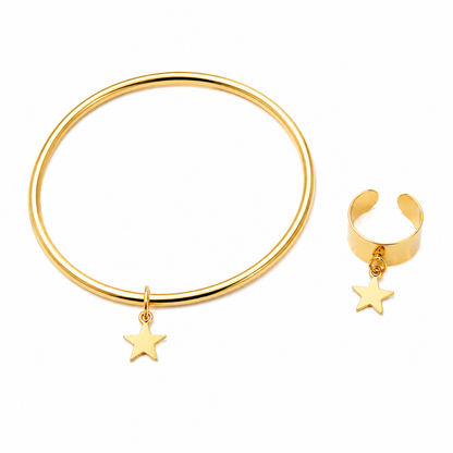Lot jonc et bague breloque Stella doré