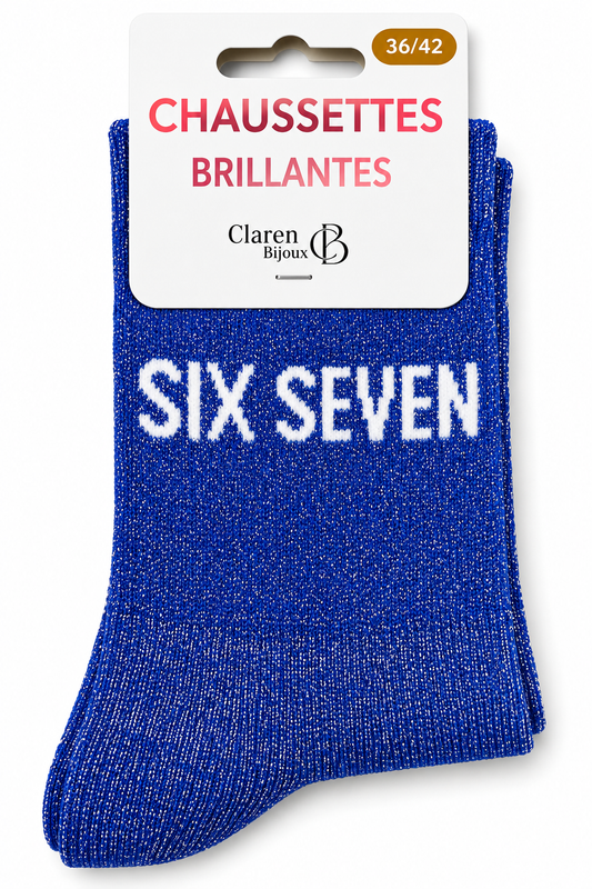Chaussettes à paillettes bleu marine Six Seven
